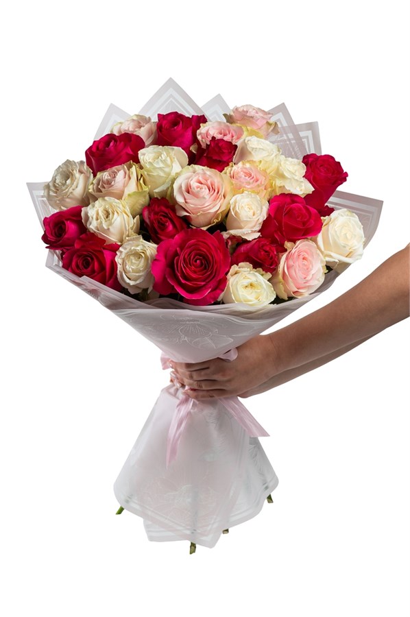 Букет из 25 роз (Эквадор) 50 см "Микс" в оформлении 2485_90851