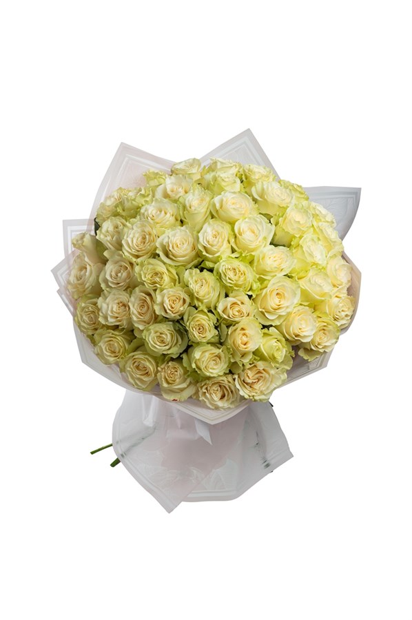 Букет из 51 белой розы (Эквадор) 60 см "Мондиаль" в оформлении 2505