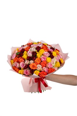 Букет микс из 101 розы (Кения) 40см в оформлении 2459