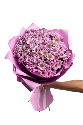 Букет из 15 розовых кустовых хризантем (Гранд Пинк) в оформлении 2420_CF30B