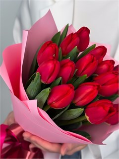 Букет из 15 тюльпанов красных в оформлении 5971