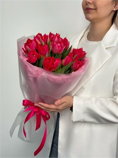 Букет из 15 пионовидных тюльпанов (Флэш Поинт) в оформлении 5987