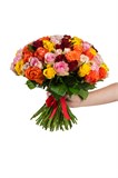 Букет микс из 101 розы (Кения) 40см с лентой 2458